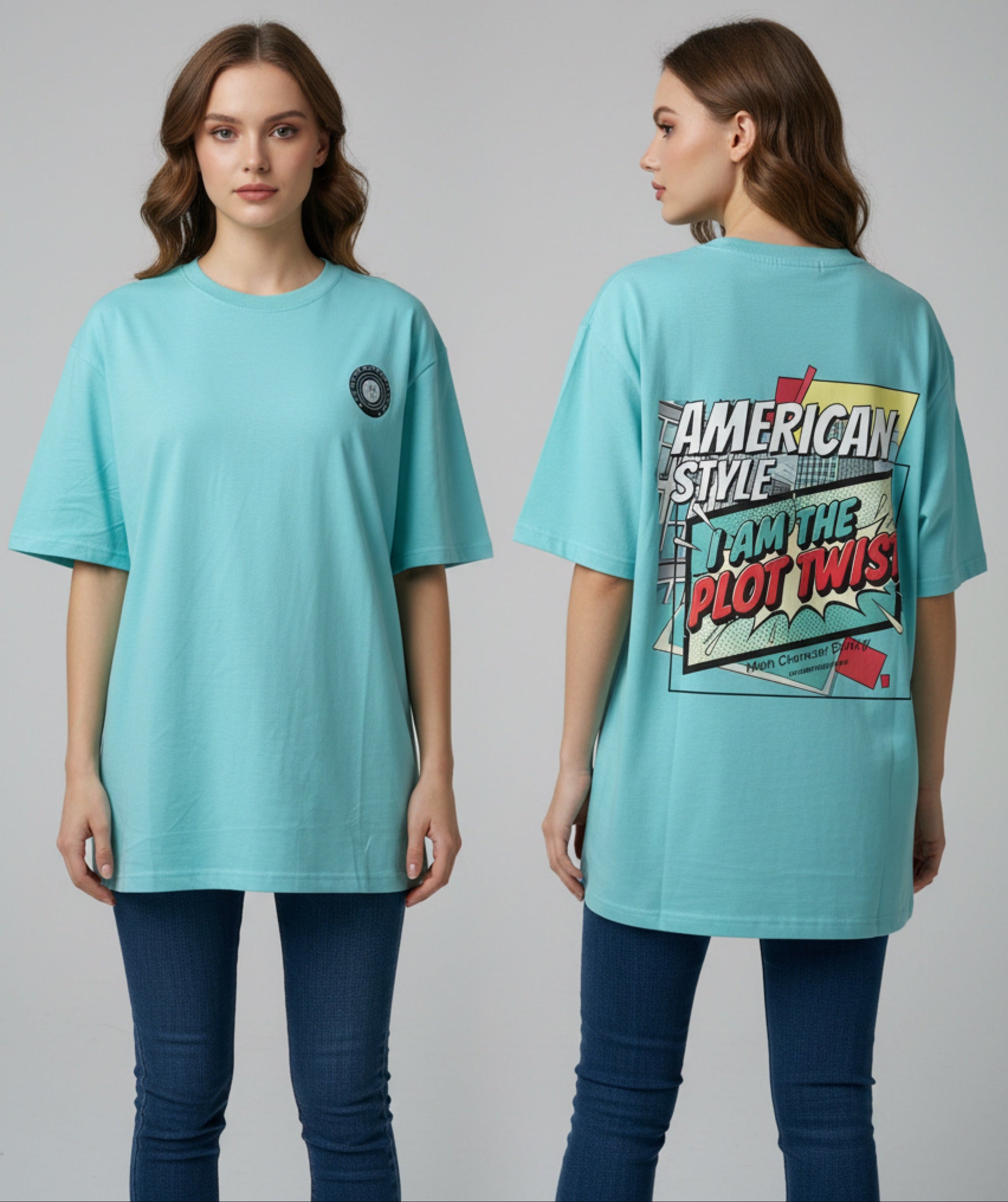 I Am The Plot Twist” Oversized Tee – Aqua  Unisex