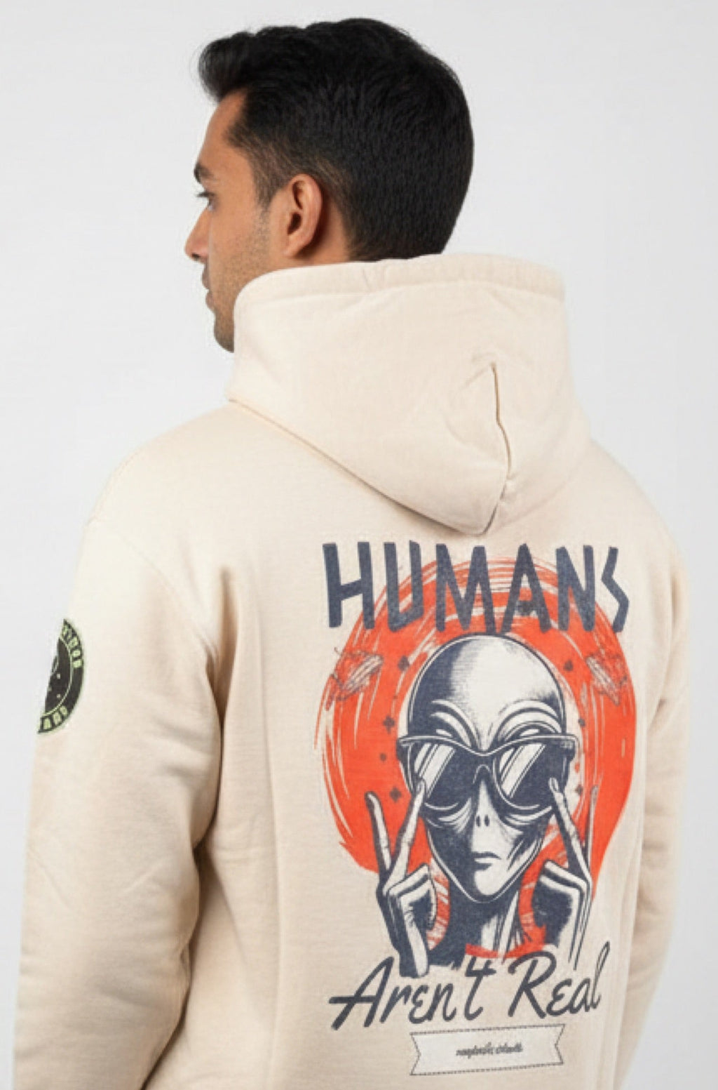 Humans Aren’t Real” Premium Oversized Hoodie – Beige Unisex