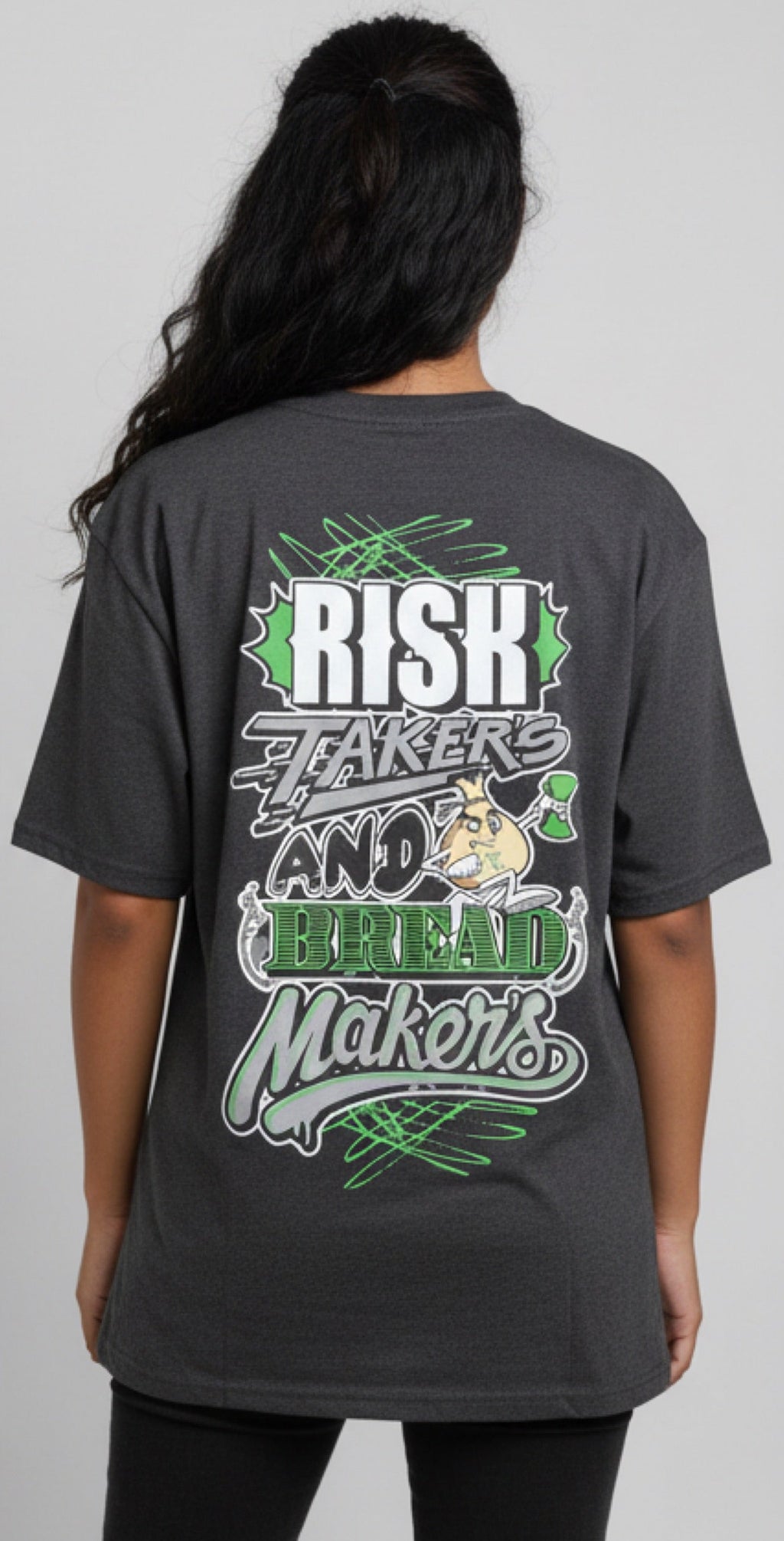 Risk Takers & Bread Makers” Oversized Tee – Charcoal Unisex